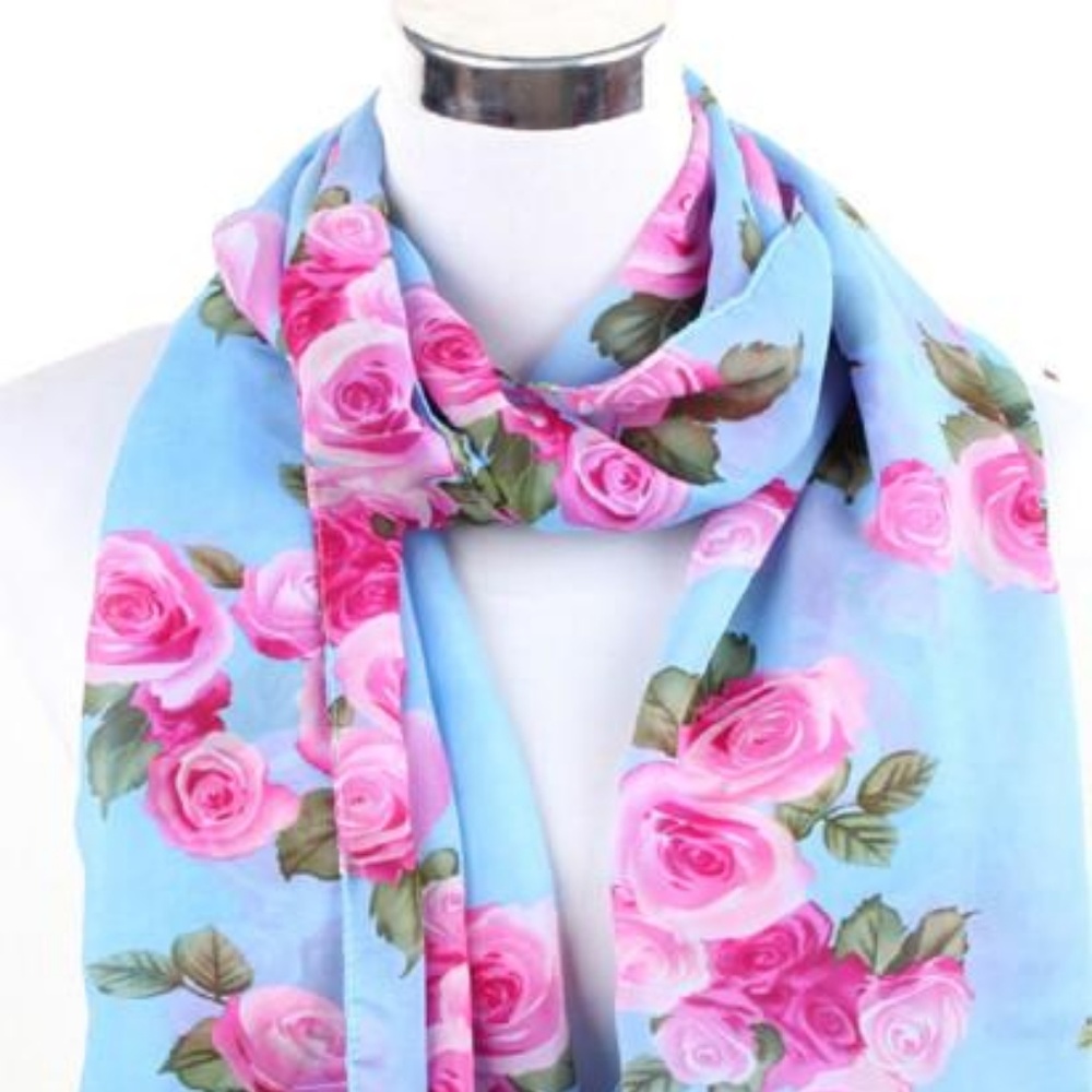 THELMA ROSE PATTERN INFINITY SCARF (AQUAMARINE)
